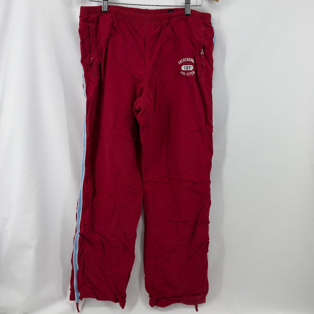 Abercrombie & Fitch Track Pants Mens M Red Nylon Side Stripe Vintage Y2K Relaxed